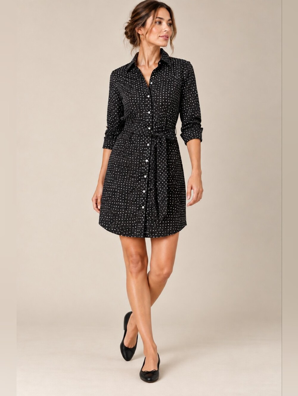 UNTUCKit Mikael Tie Waist Button Down Mini Shirtdress Dress In Black Size 8